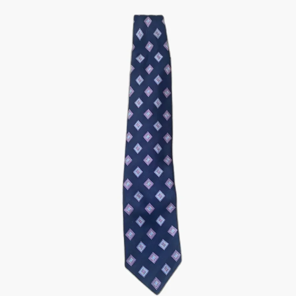 Giorgio Brutini Men’s Silk Necktie Navy Blue Purple Diamond Tie Office Wedding